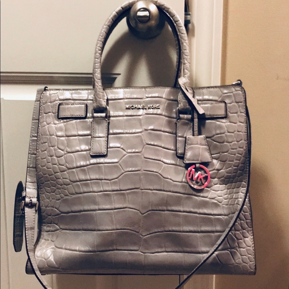 Michael Kors Dillon Gray Croc Embossed Handbag